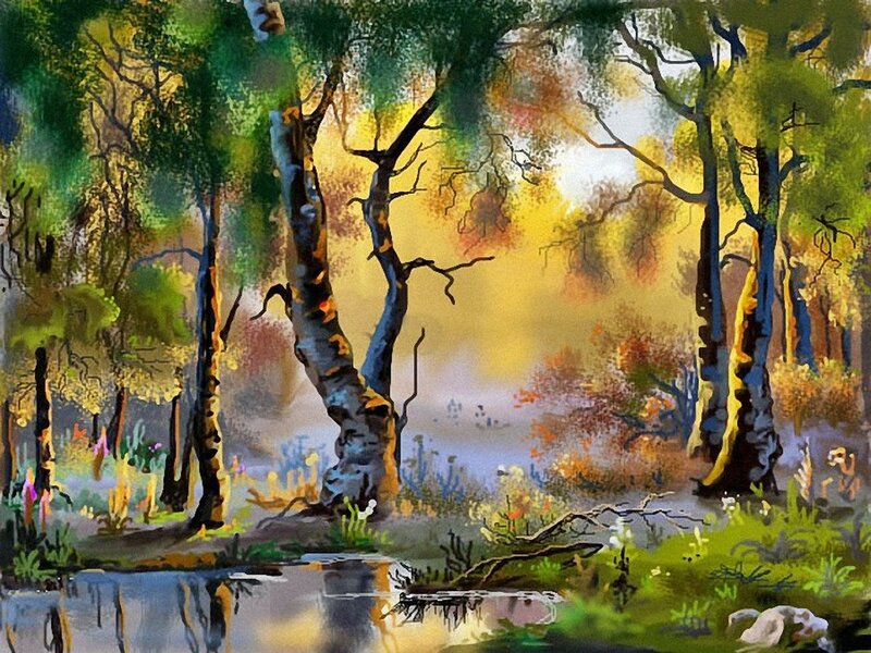 Forest with Pond — Green