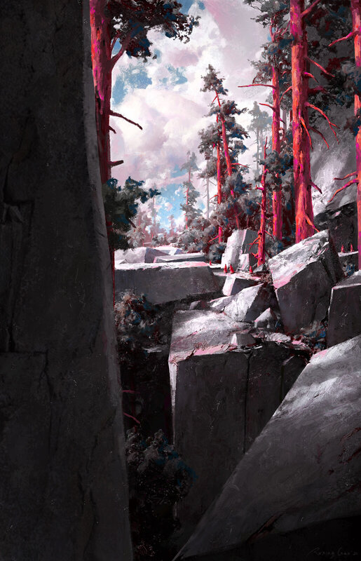 Forest with Red Trees — Dramatic