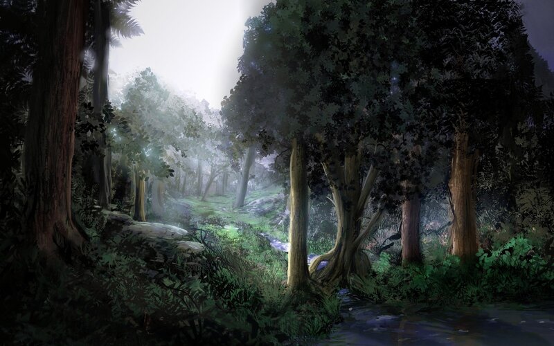 Forest with Stream — Green, Serene, Morning