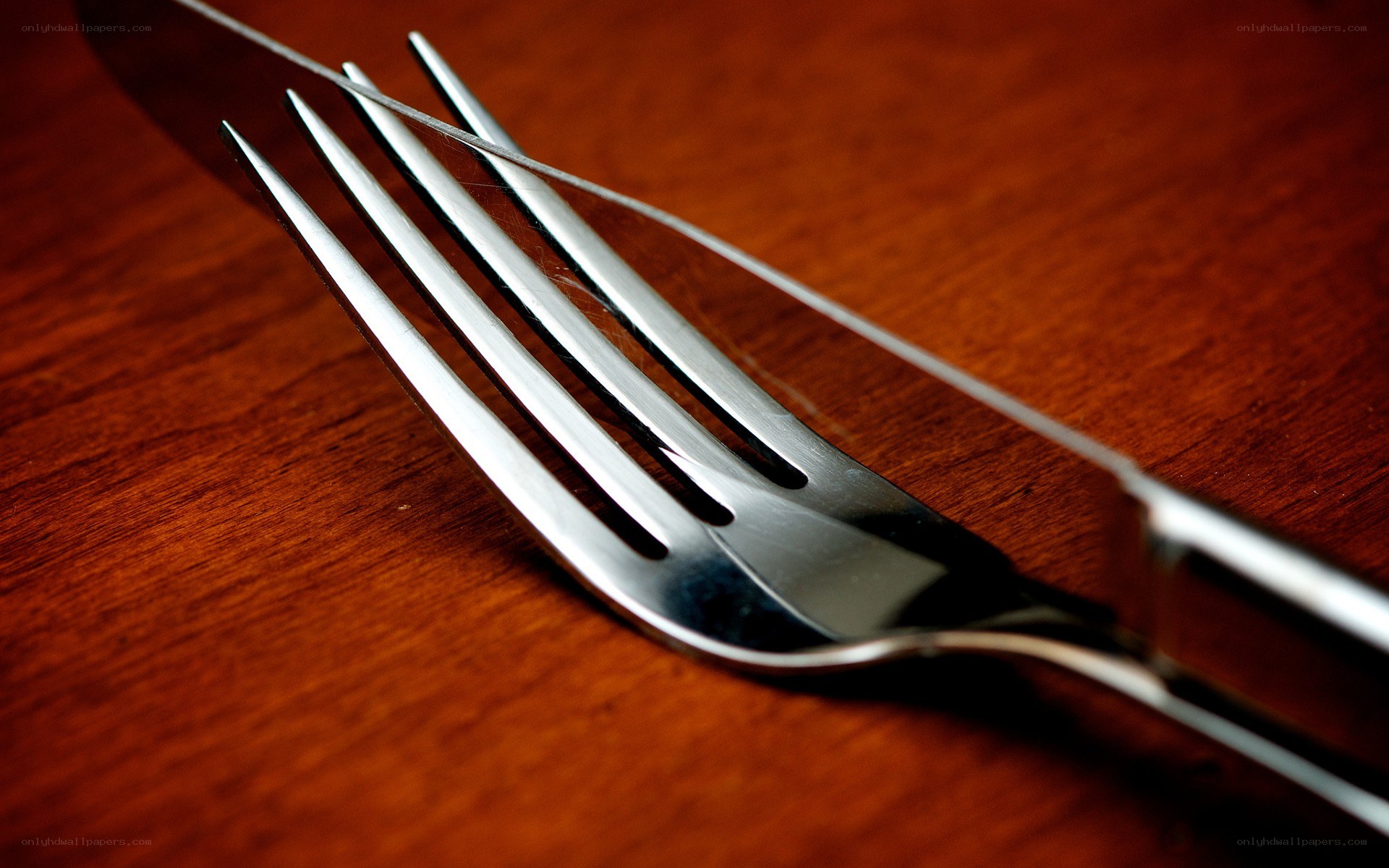 fork and knife on wooden table