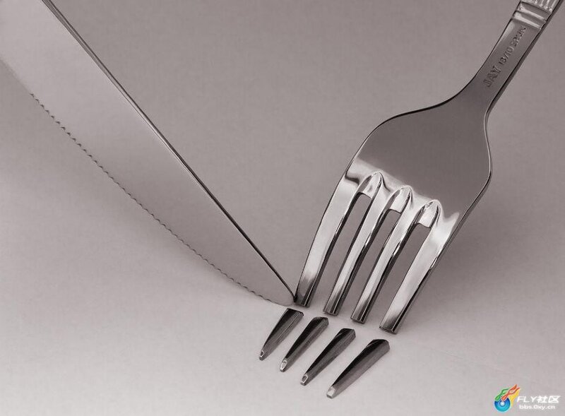 Fork and knife with broken tines