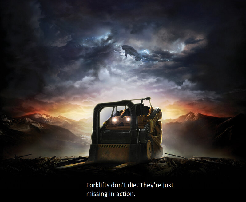 Forklift in a storm