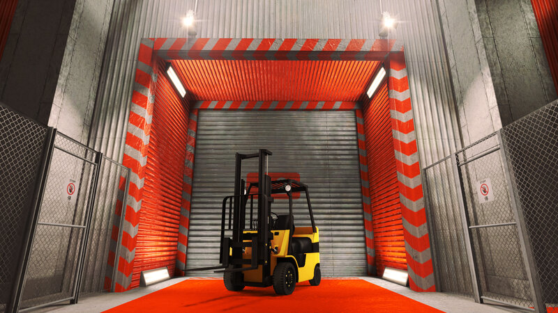 Forklift in warehouse entrance