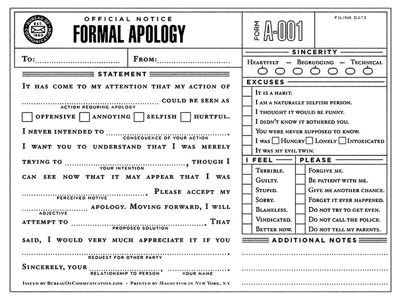 Formal Apology Form