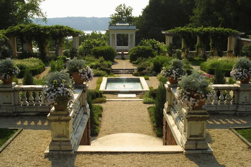formal garden with fountain