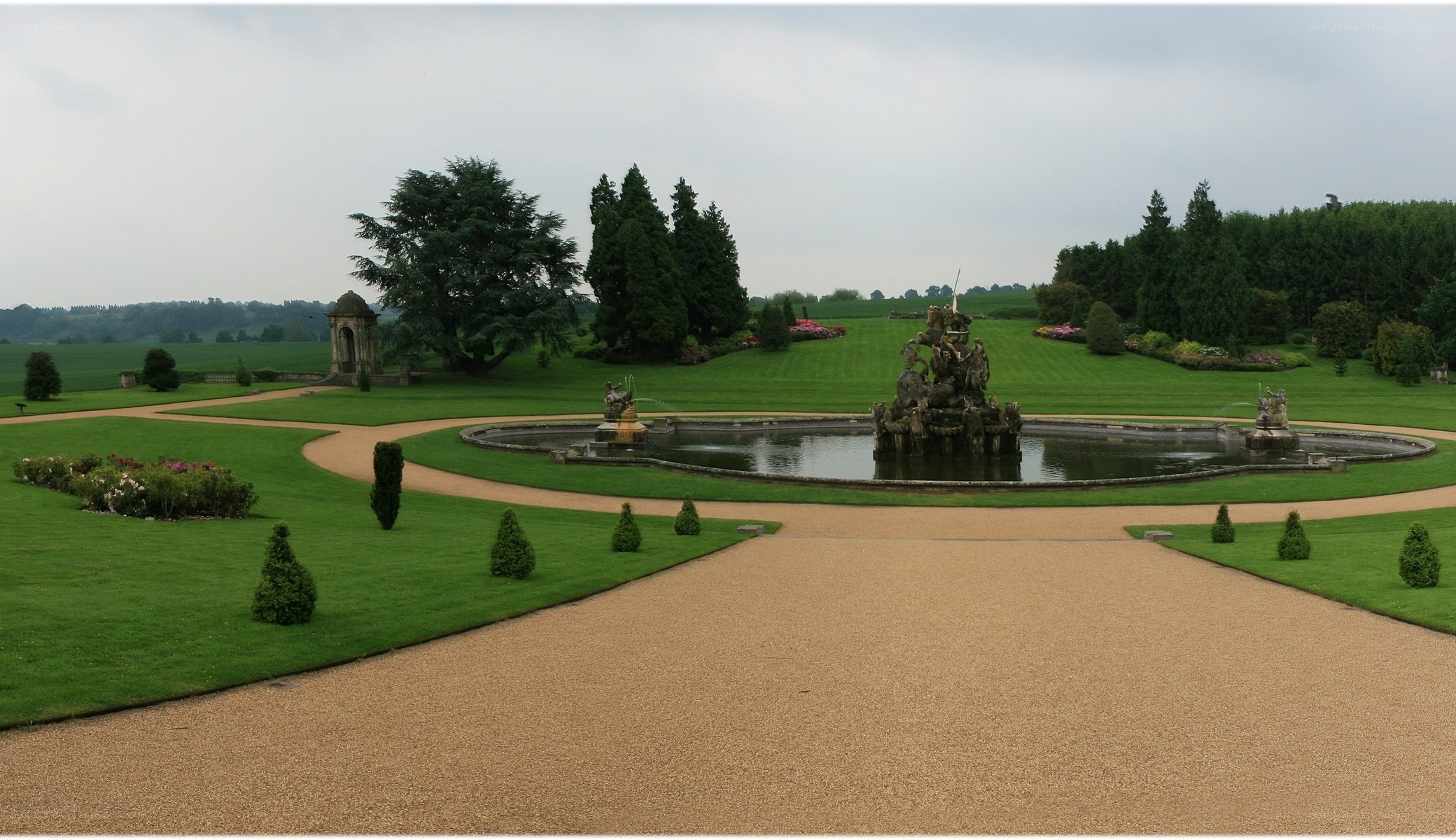 formal garden with fountain