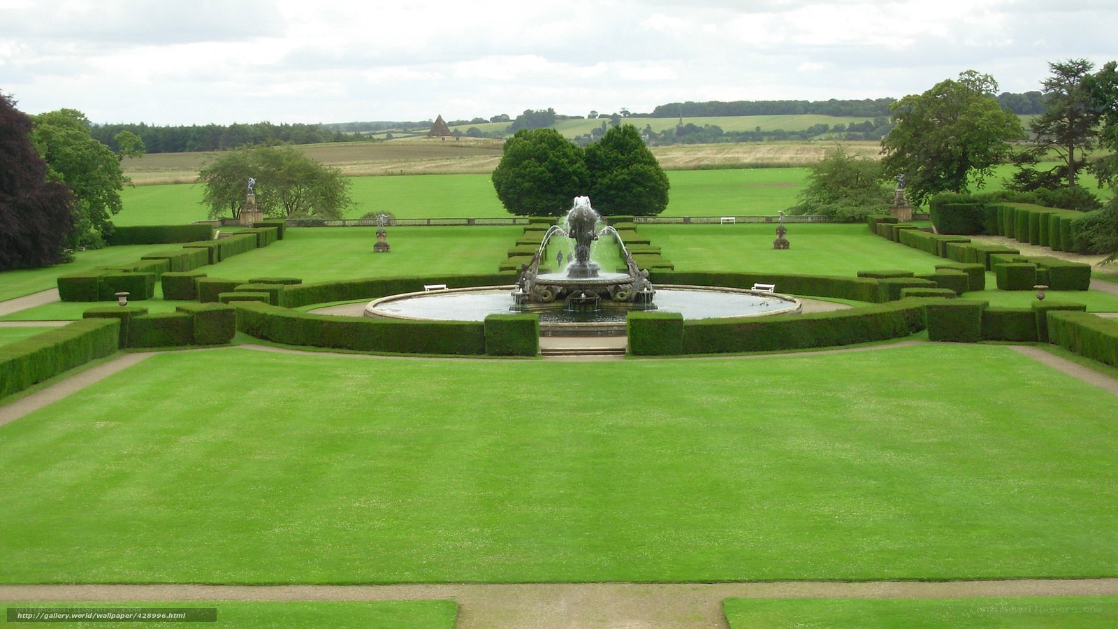 formal garden with fountain