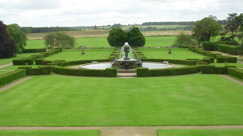 formal garden with fountain