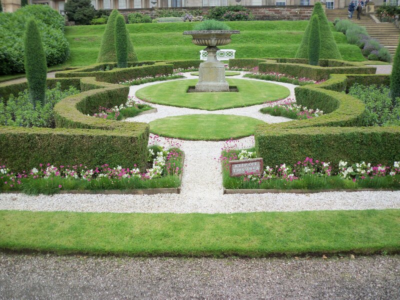 Formal Garden with Fountain — Green, Serene, Afternoon, Photograph, Hedges