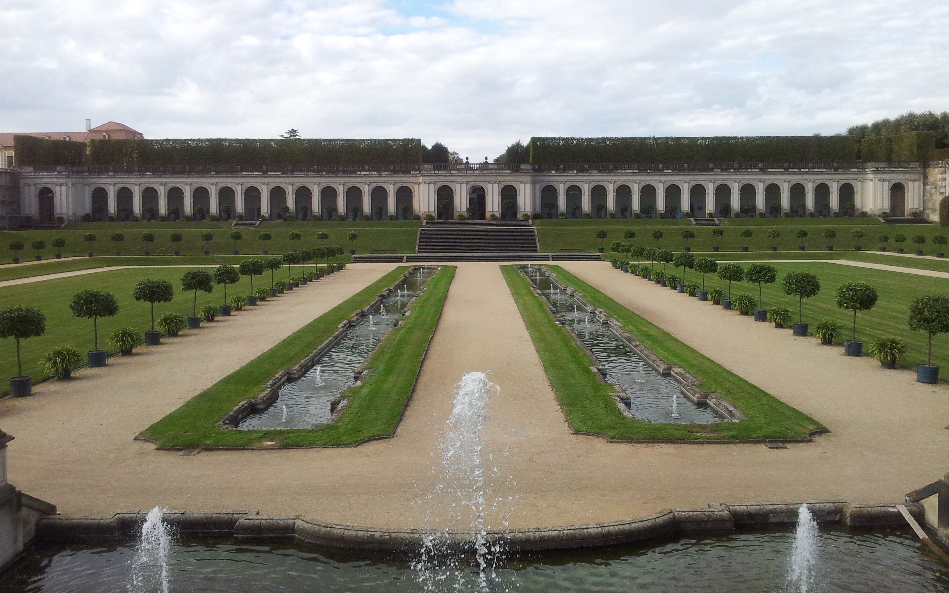 formal garden with fountains
