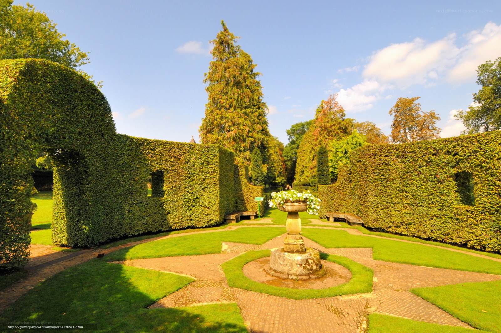 formal garden with hedge maze