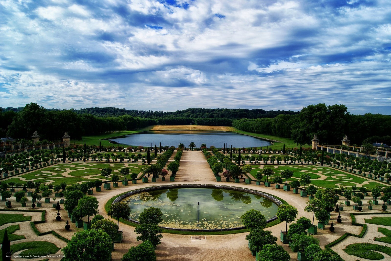 formal garden with pond