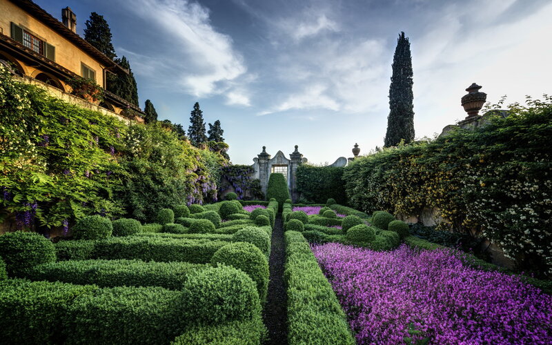 Formal Garden with Purple Flowers