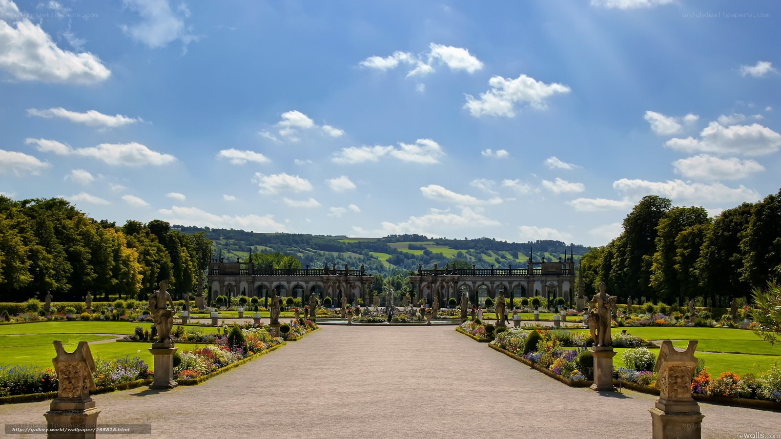 formal garden with statues