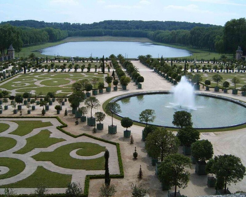 formal gardens with fountain