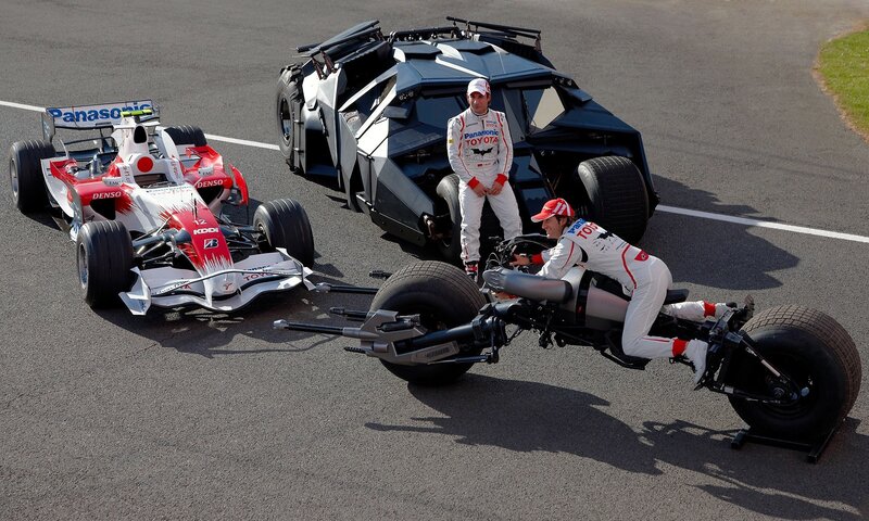 Formula 1 and Batmobile on track