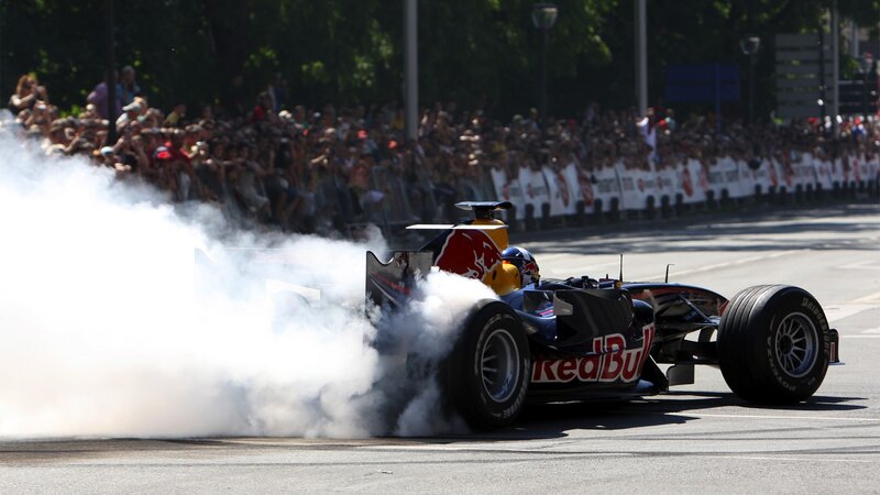 Formula 1 car doing burnout