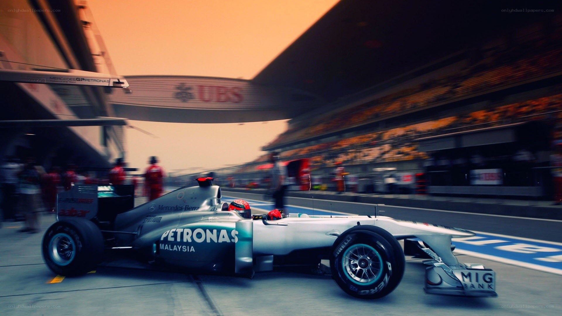 Formula 1 car in pit lane