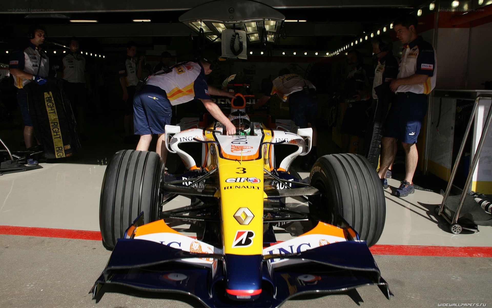 Formula 1 car in pit lane
