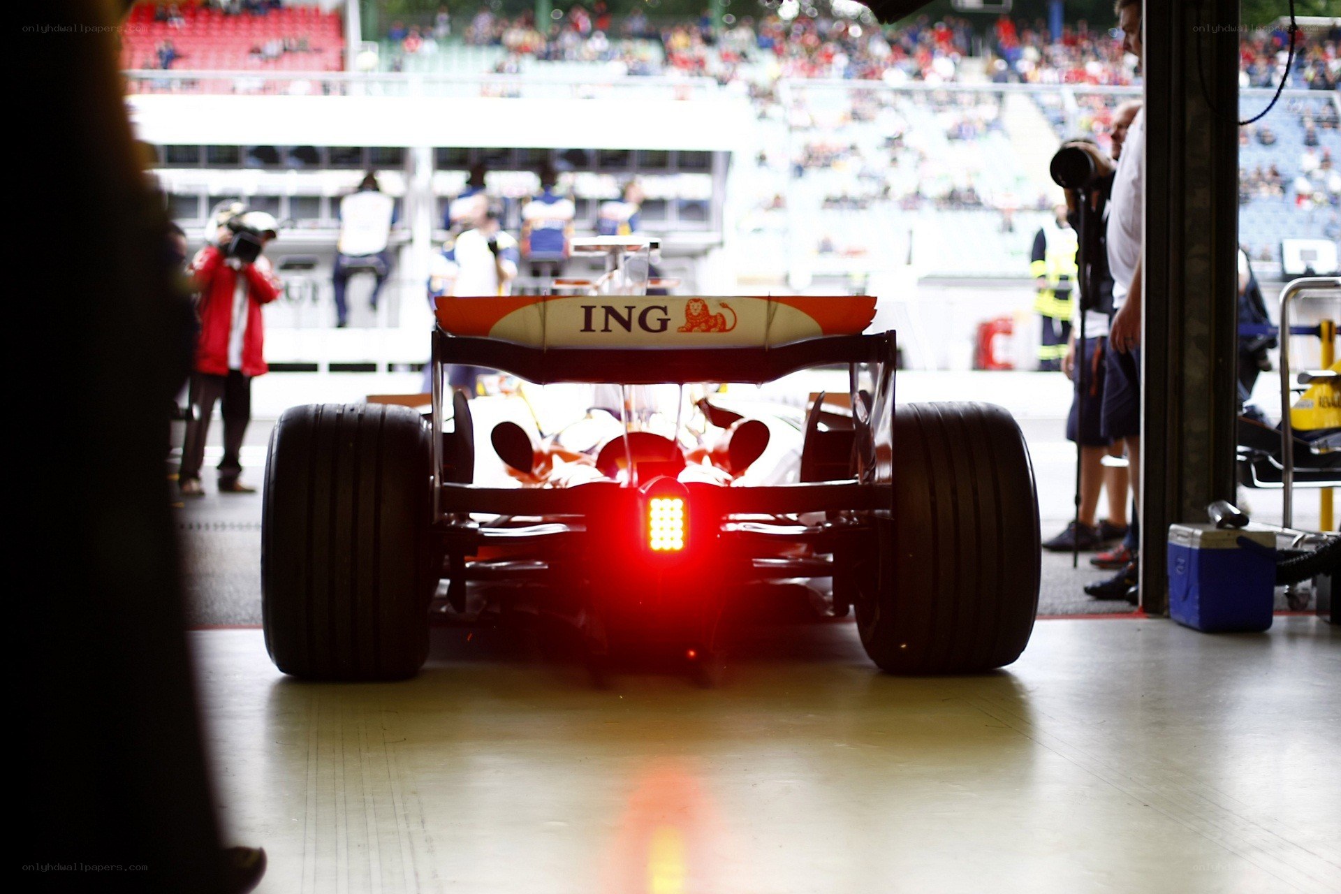 Formula 1 car in pit lane