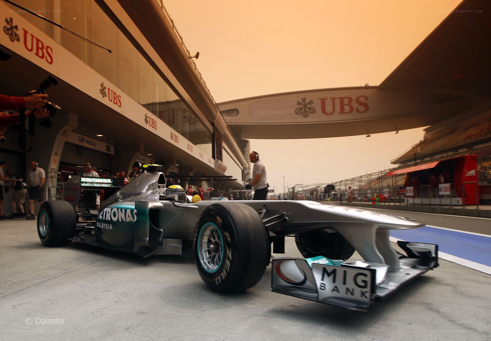 Formula 1 car in pit lane