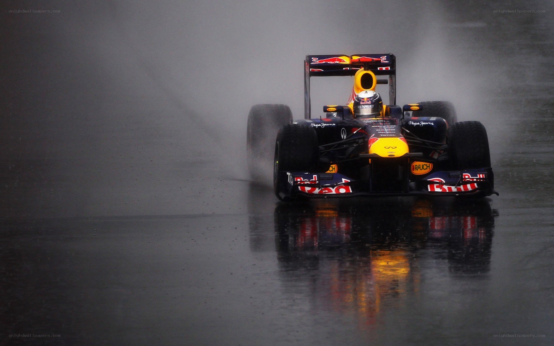 Formula 1 car in rain