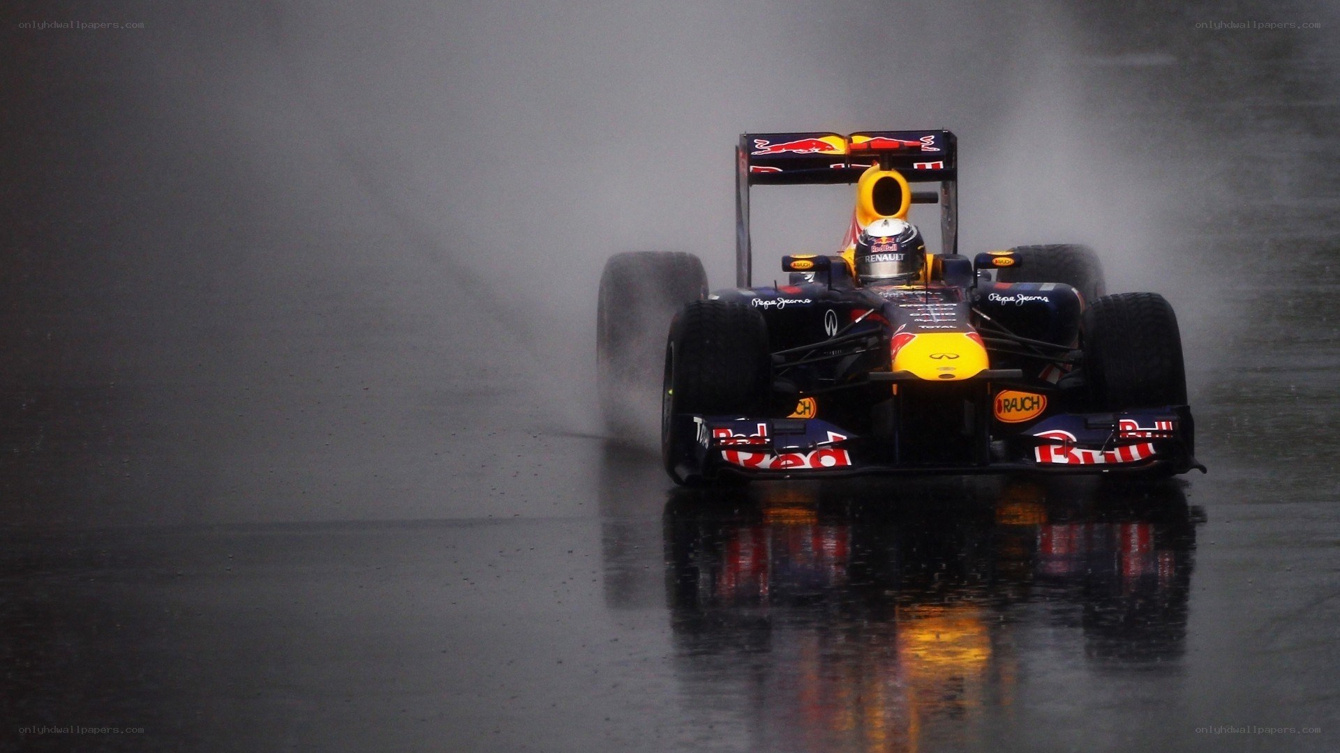 Formula 1 car in rain