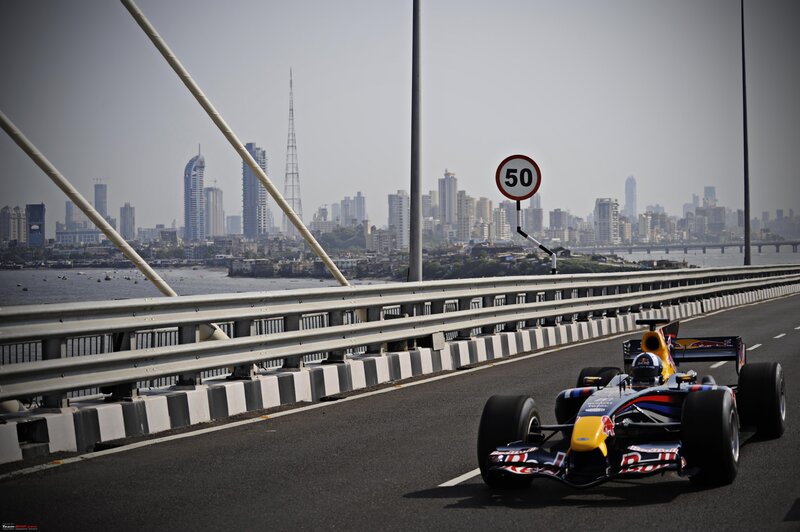 Formula 1 car on a bridge