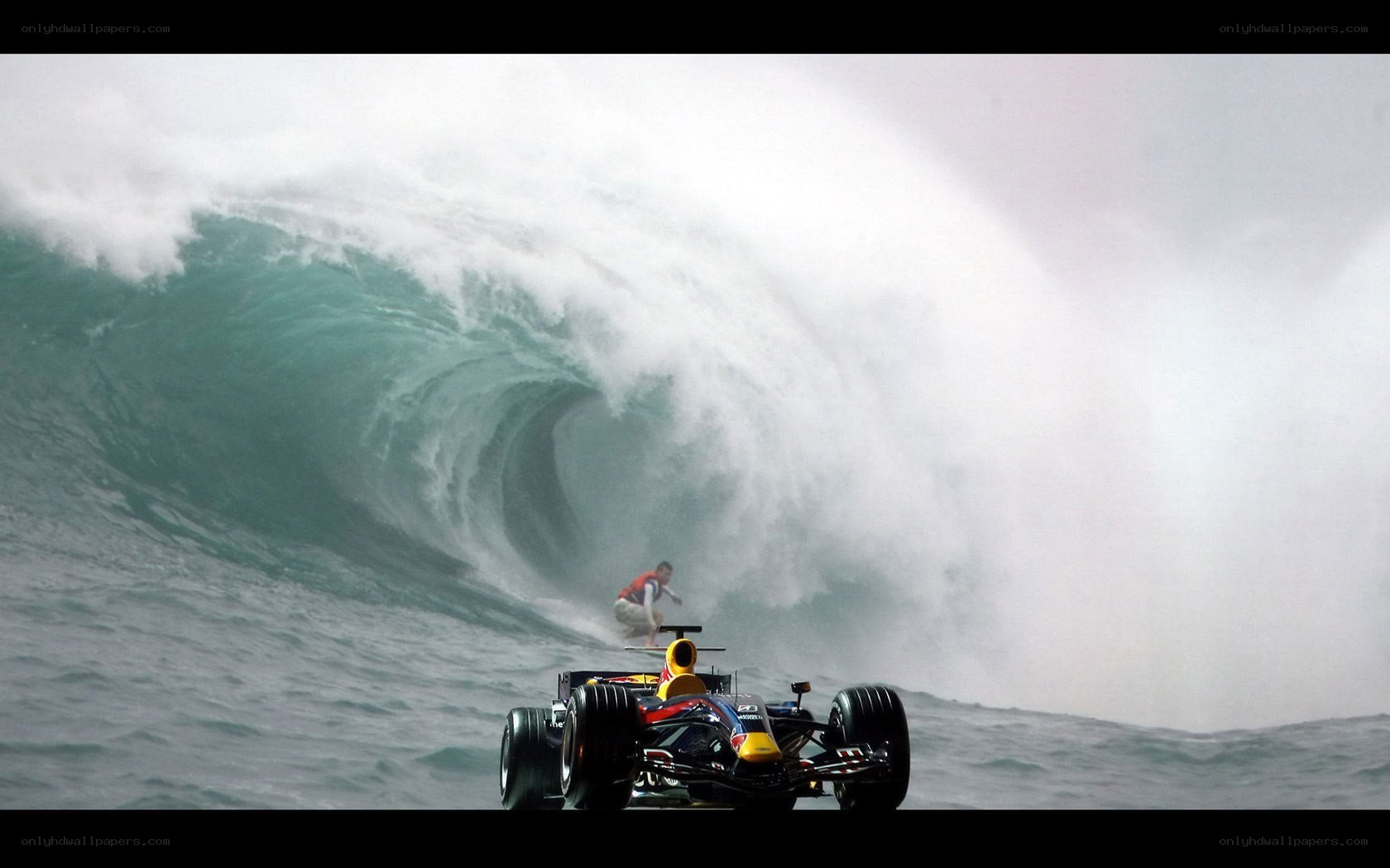 Formula 1 car on a wave