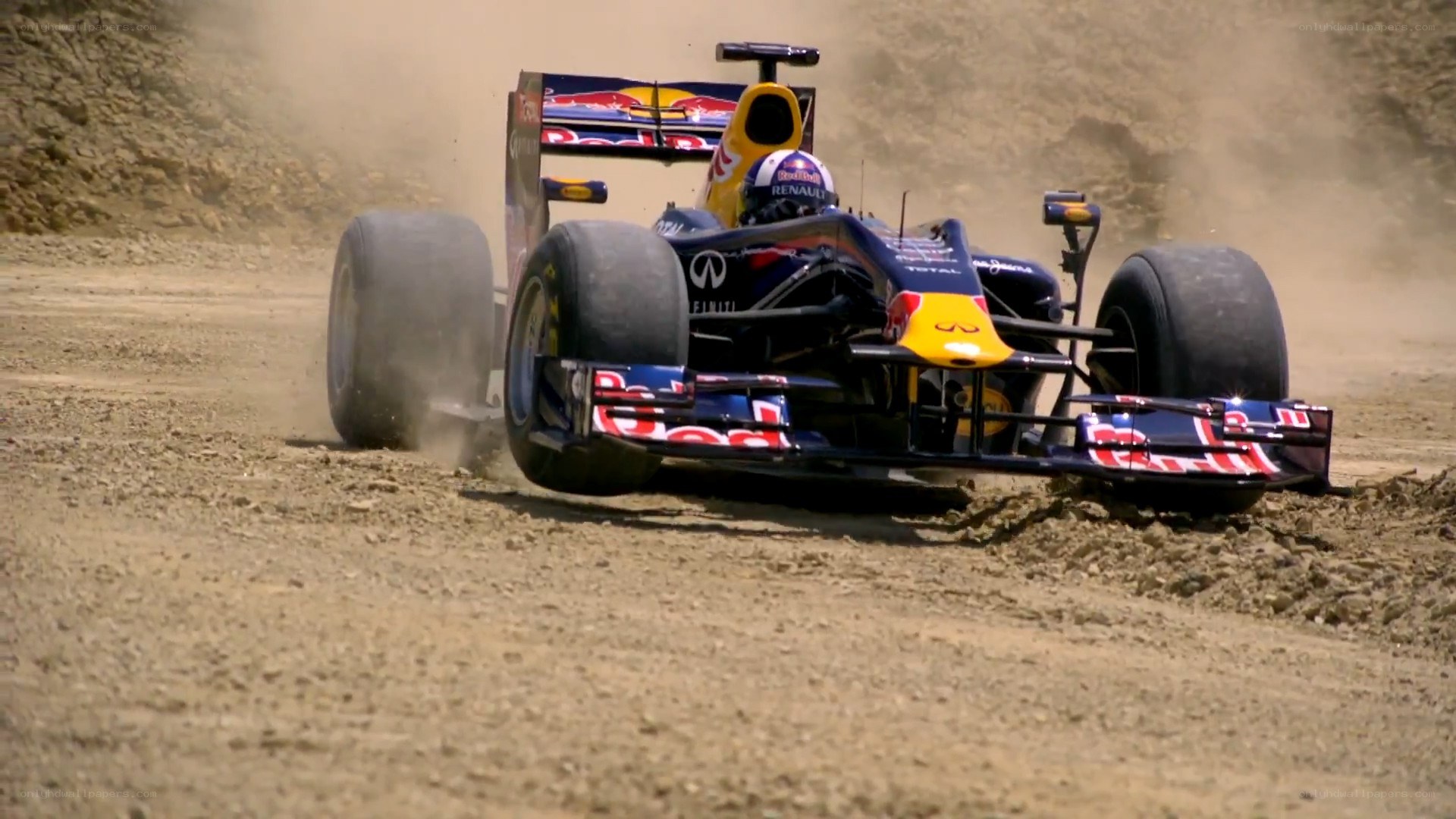 Formula 1 car on dirt track