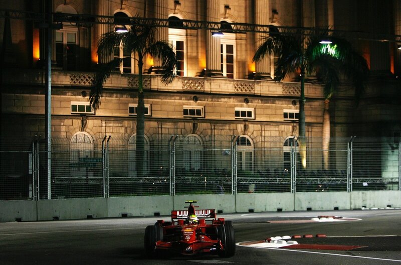 Formula 1 car on night track