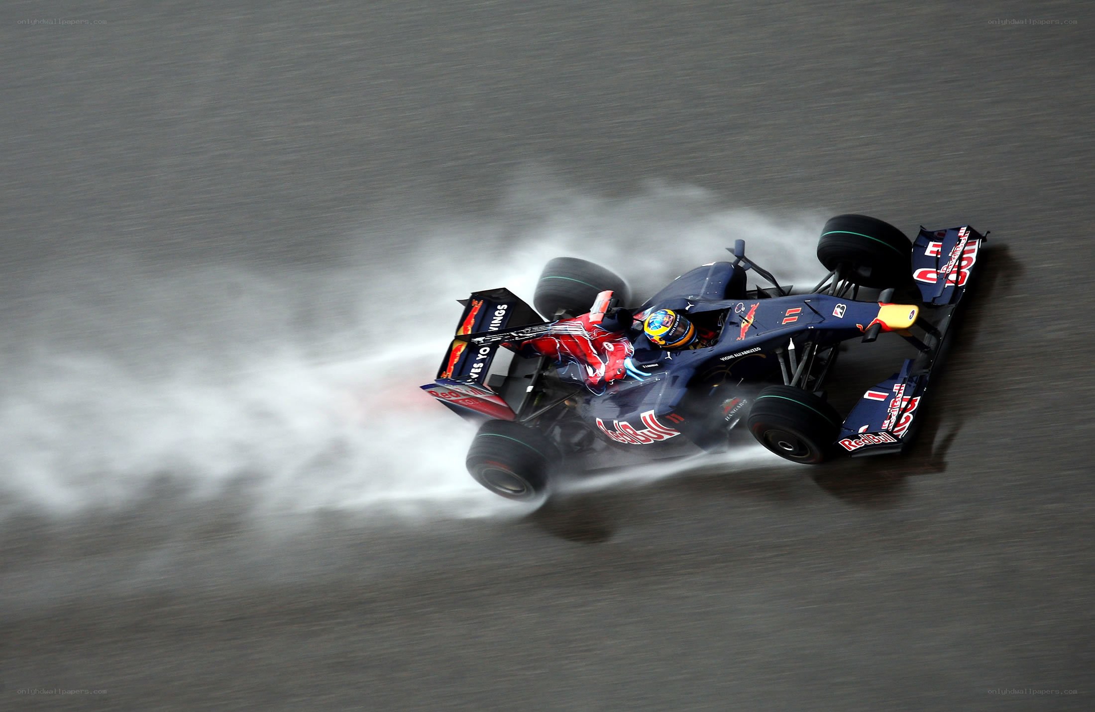 Formula 1 car on wet track