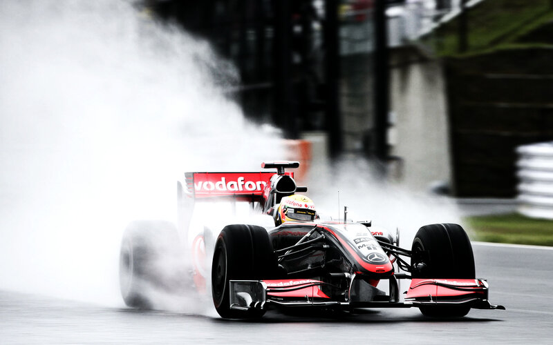 Formula 1 car on wet track