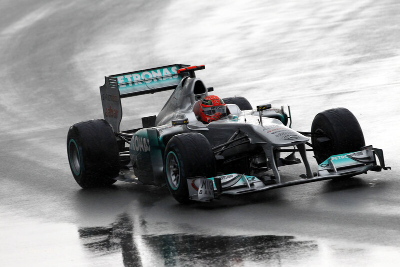 Formula 1 car on wet track