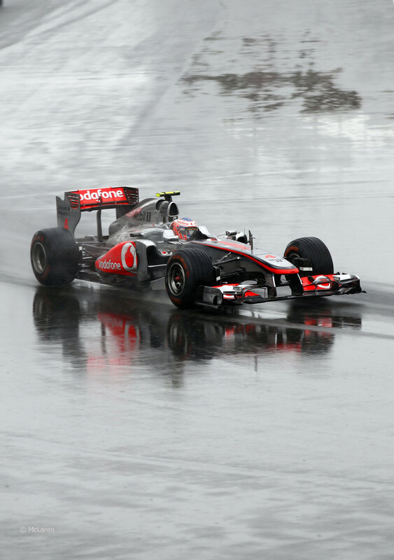 Formula 1 car on wet track