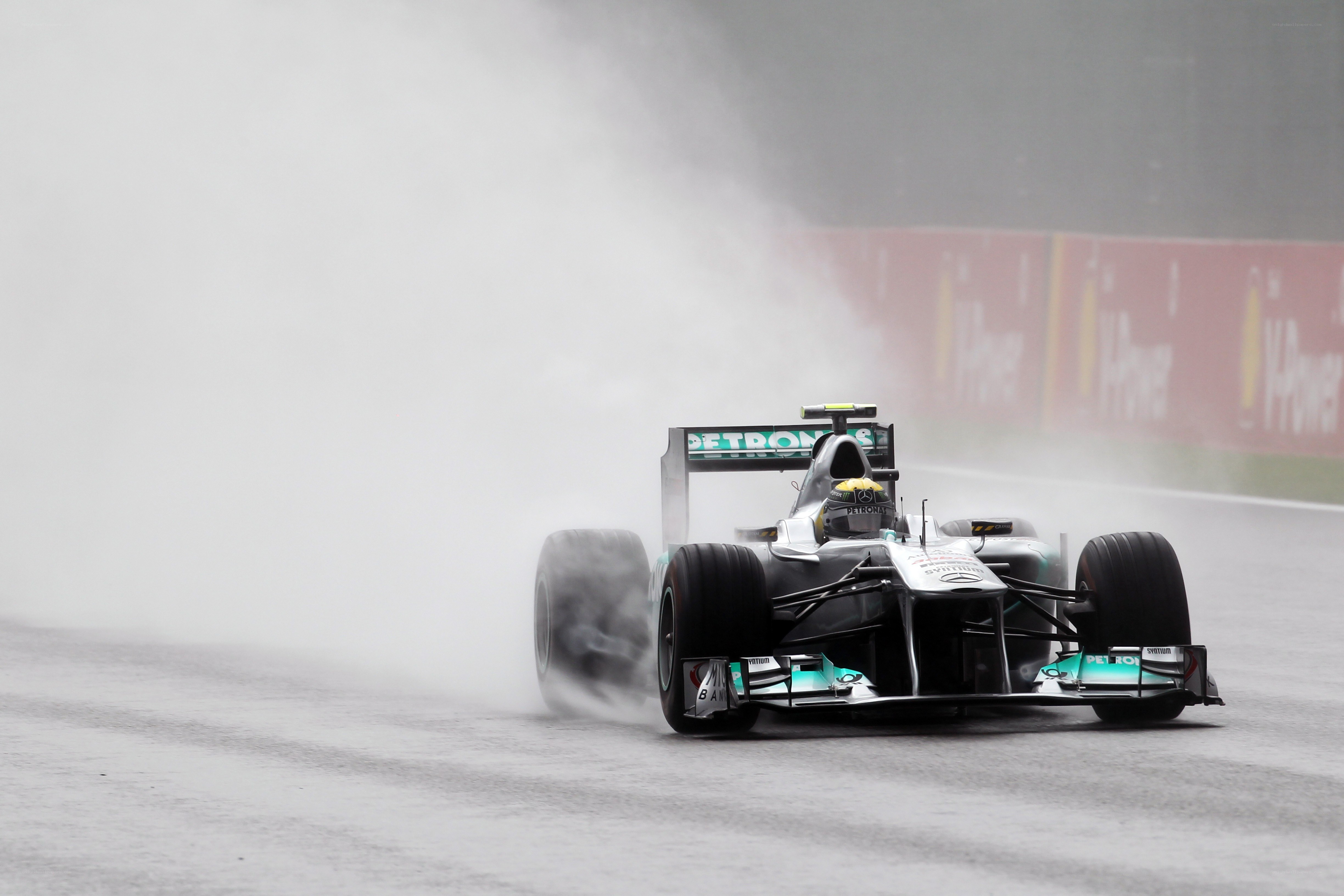 Formula 1 car on wet track