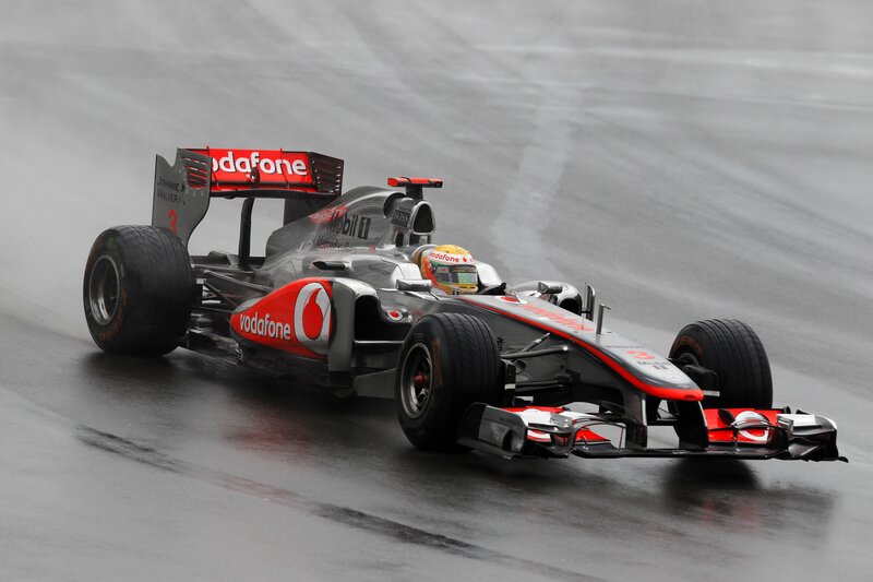 Formula 1 car on wet track