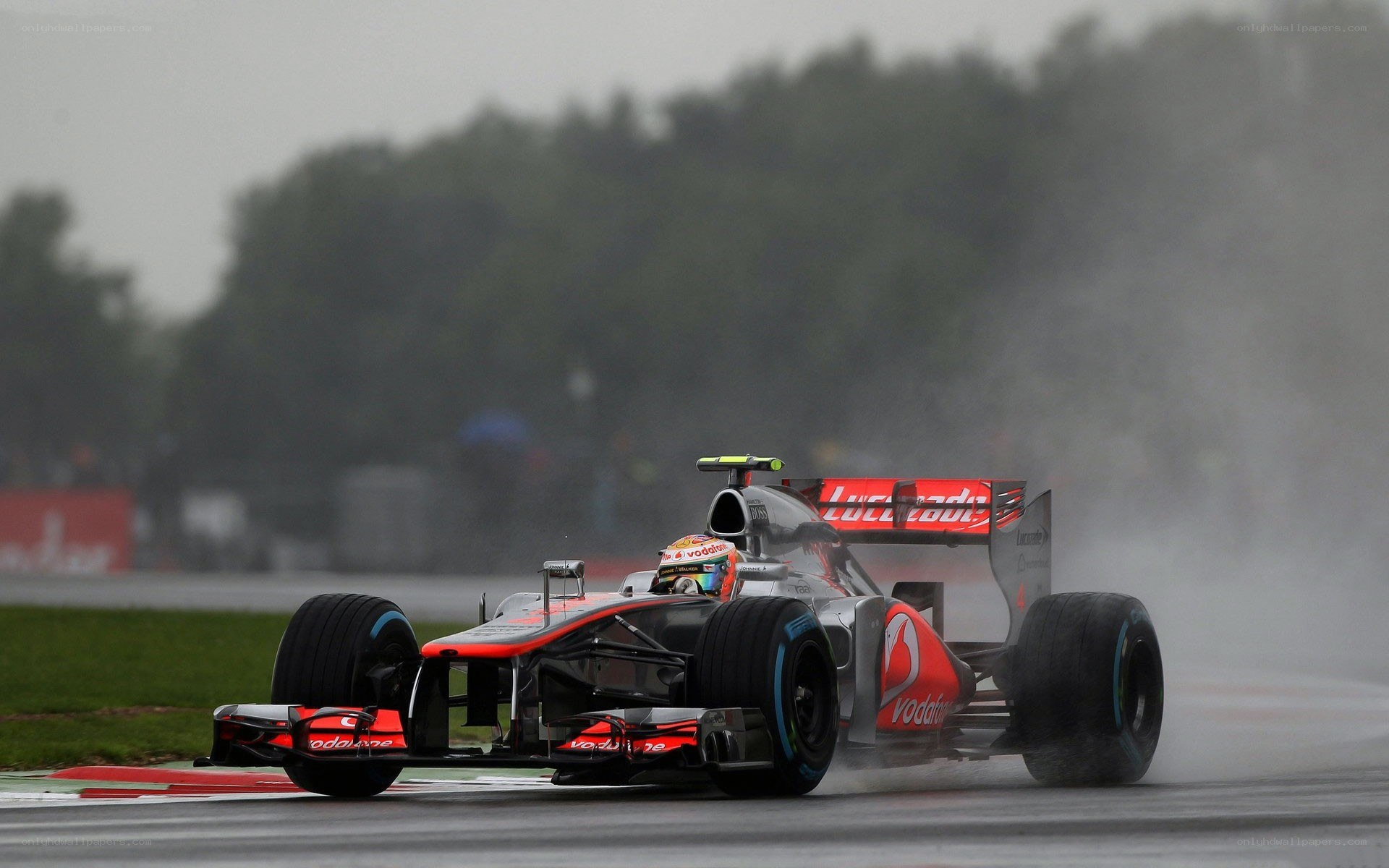 Formula 1 car on wet track