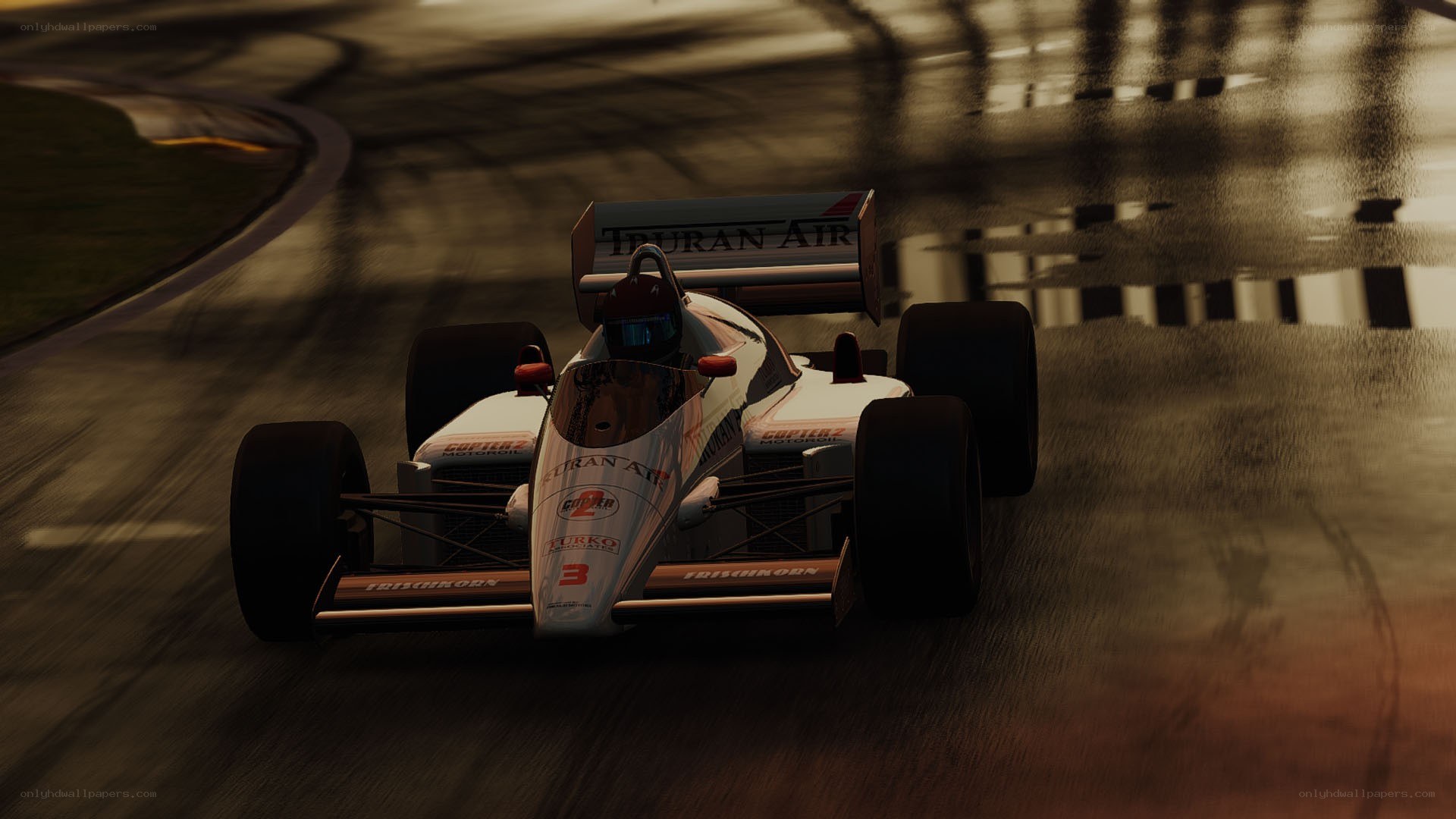 Formula 1 car on wet track