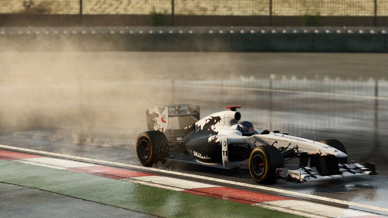 Formula 1 car on wet track