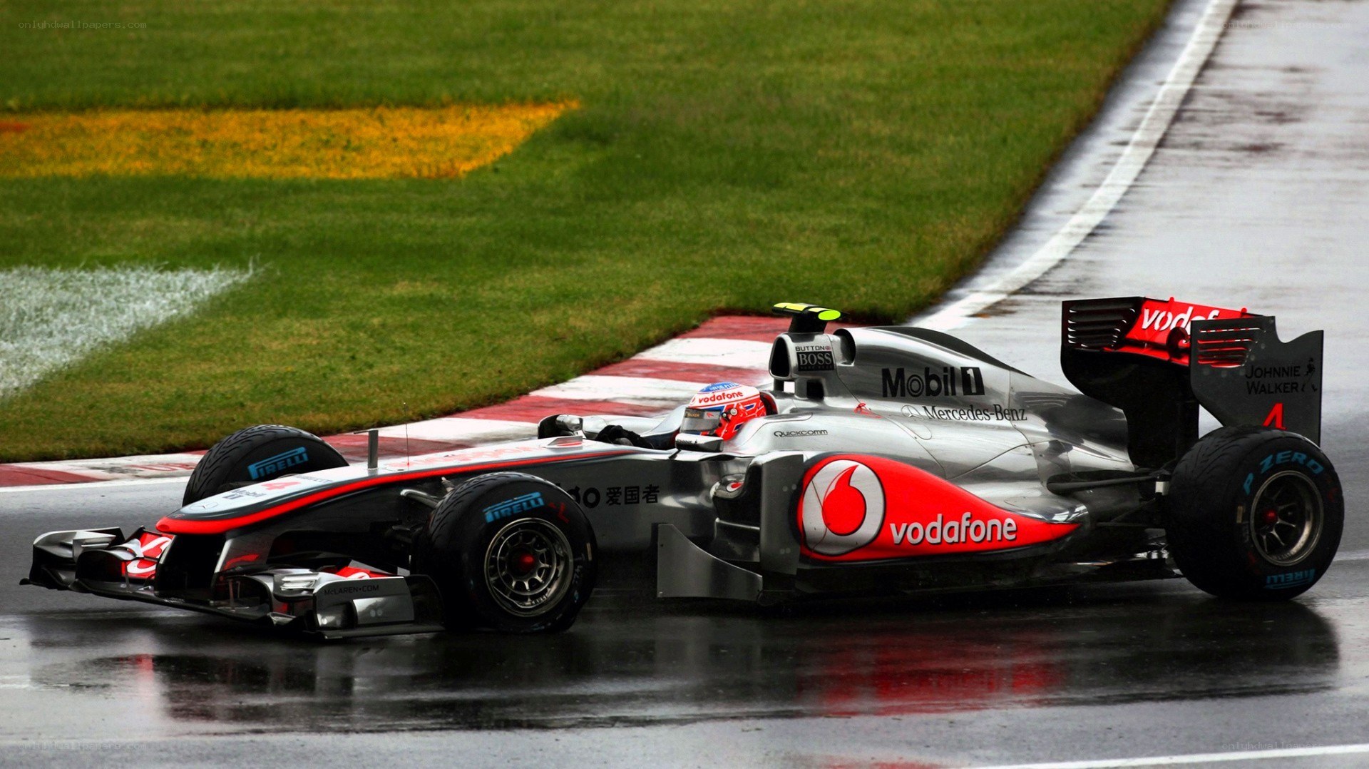 Formula 1 car on wet track