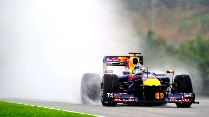 Formula 1 car on wet track