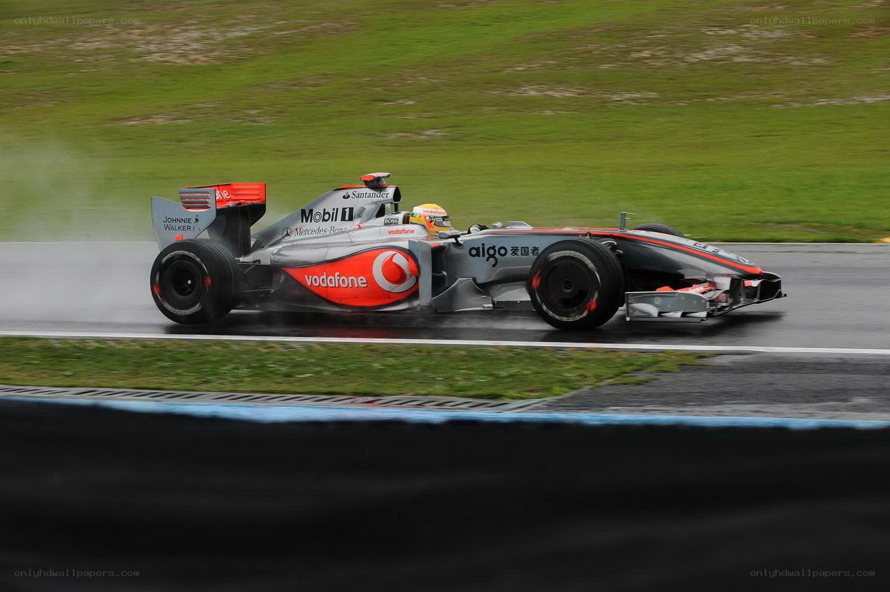 Formula 1 car on wet track