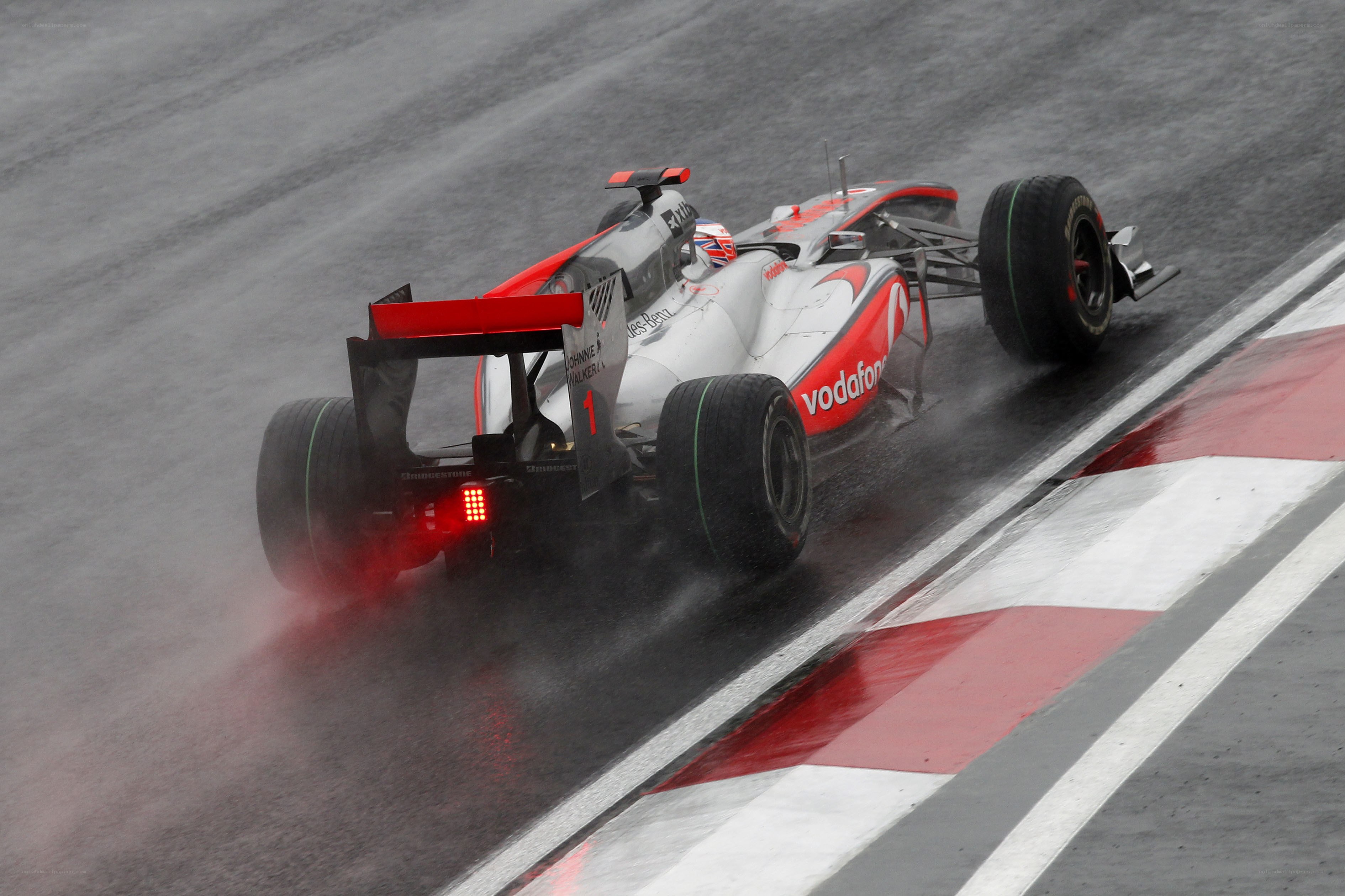 Formula 1 car on wet track