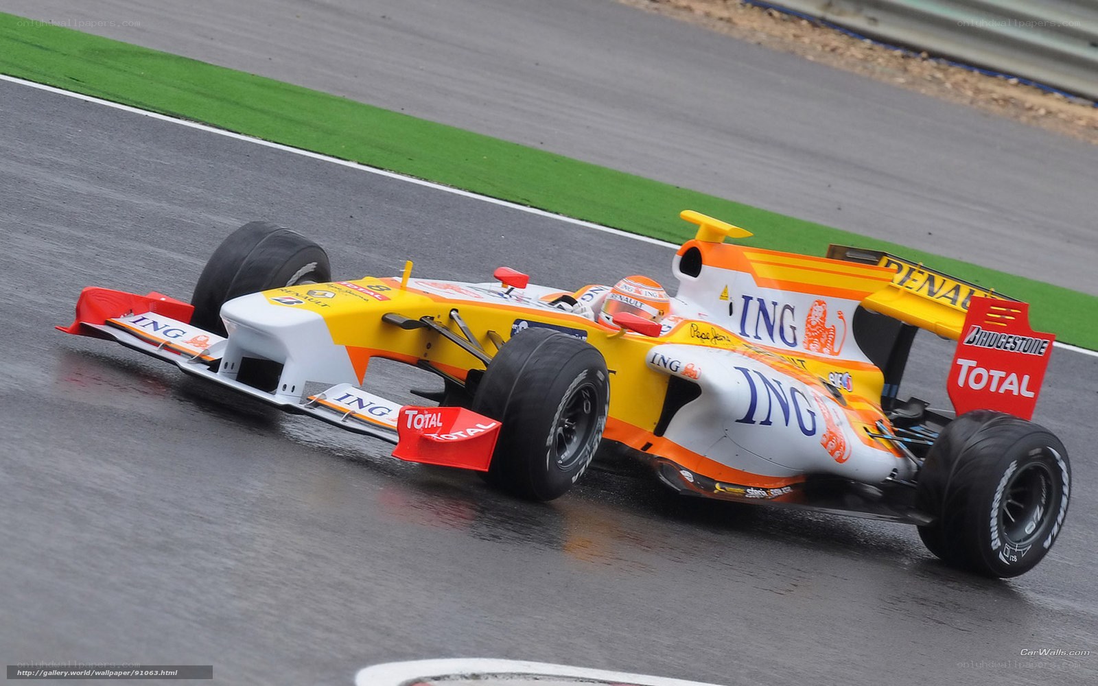 Formula 1 car on wet track