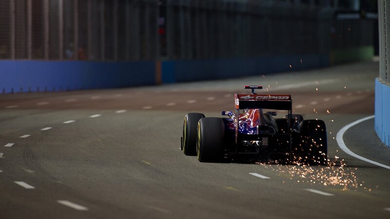 Formula 1 car sparks on track