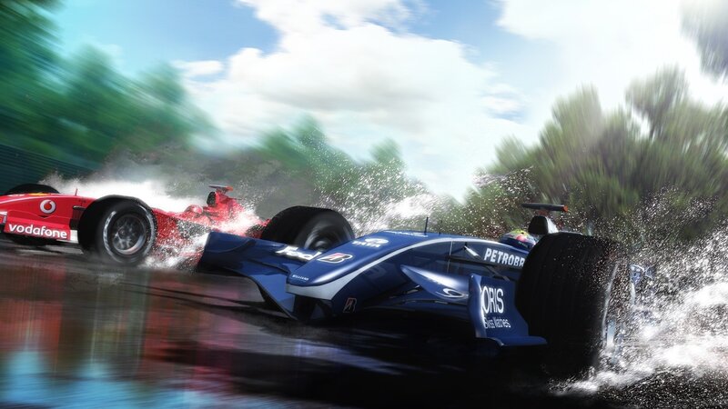 Formula 1 cars racing in rain