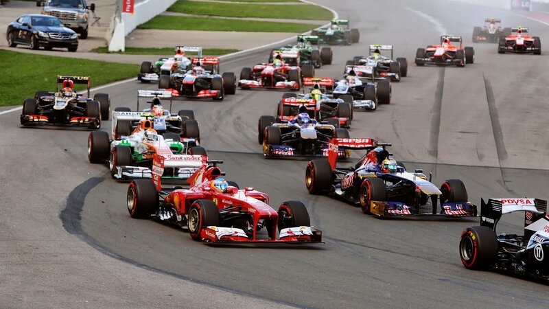 Formula 1 Cars Racing — Red, Dynamic, Afternoon