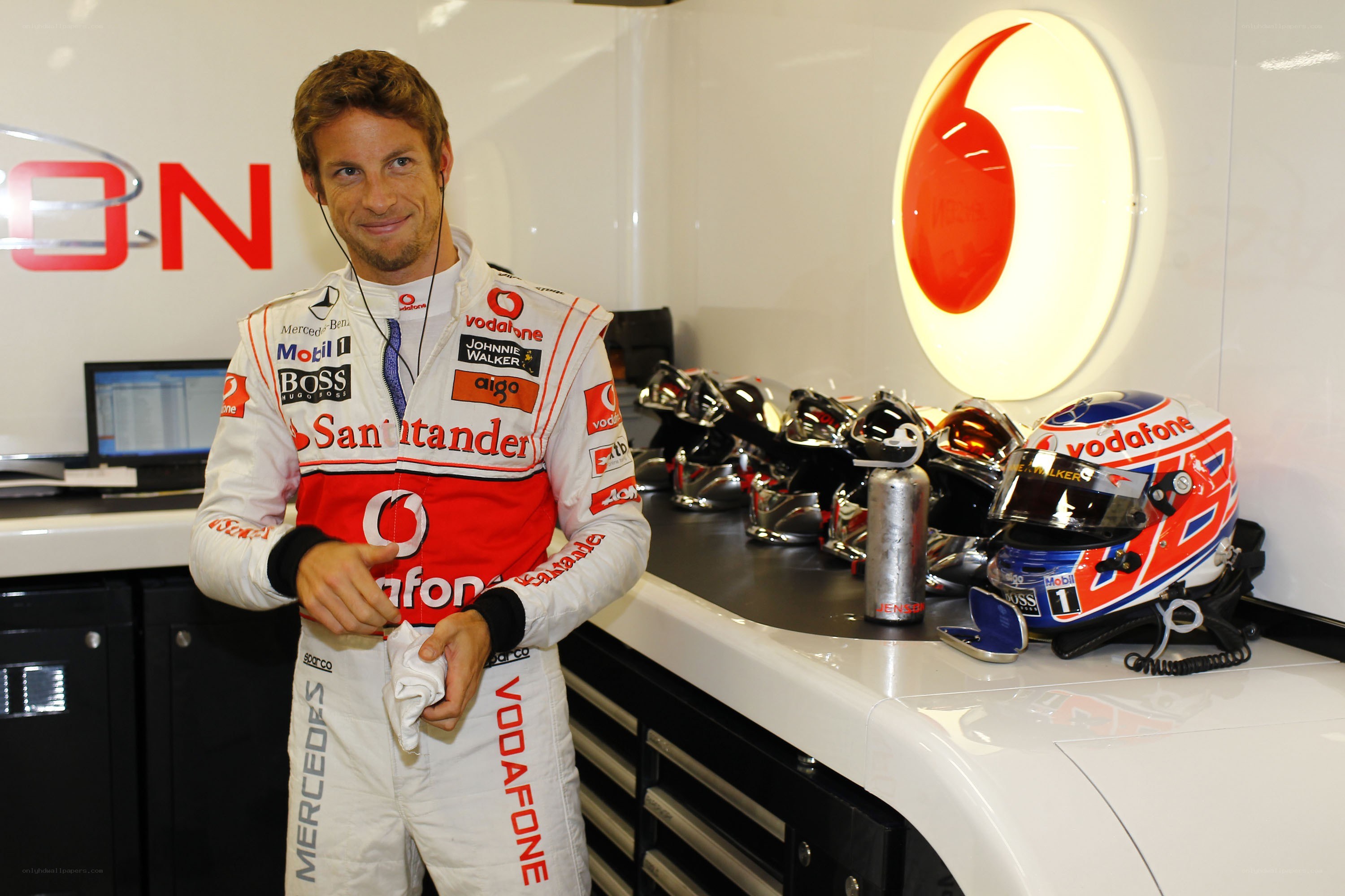 Formula 1 driver in garage