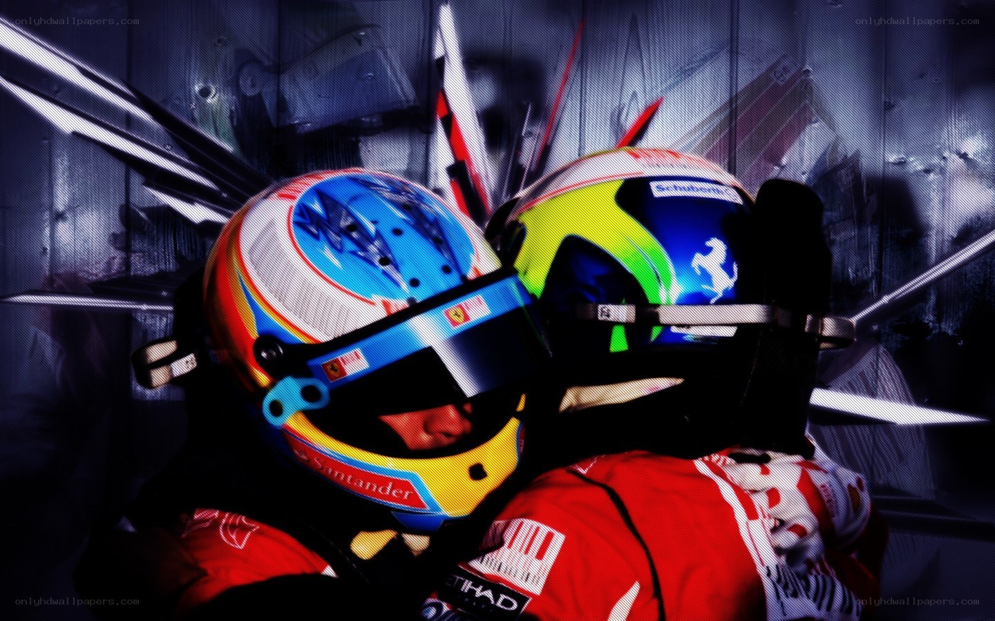 Formula 1 drivers in helmets